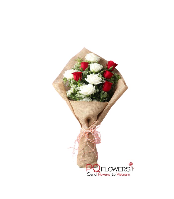 Feel love - White an Red Roses Bouquet 7428- send flowers to vietnam-240321